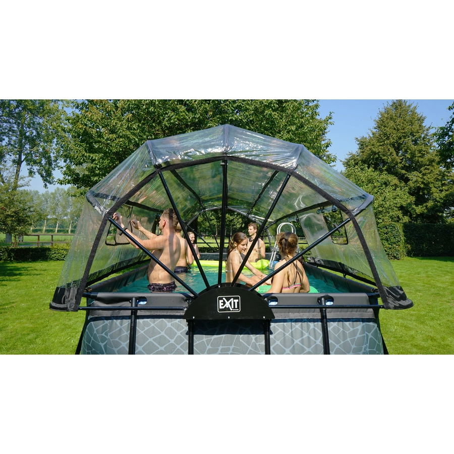 EXIT Stone Pool 540x250x122cm mit Abdeckung und Sandfilterpumpe, grau