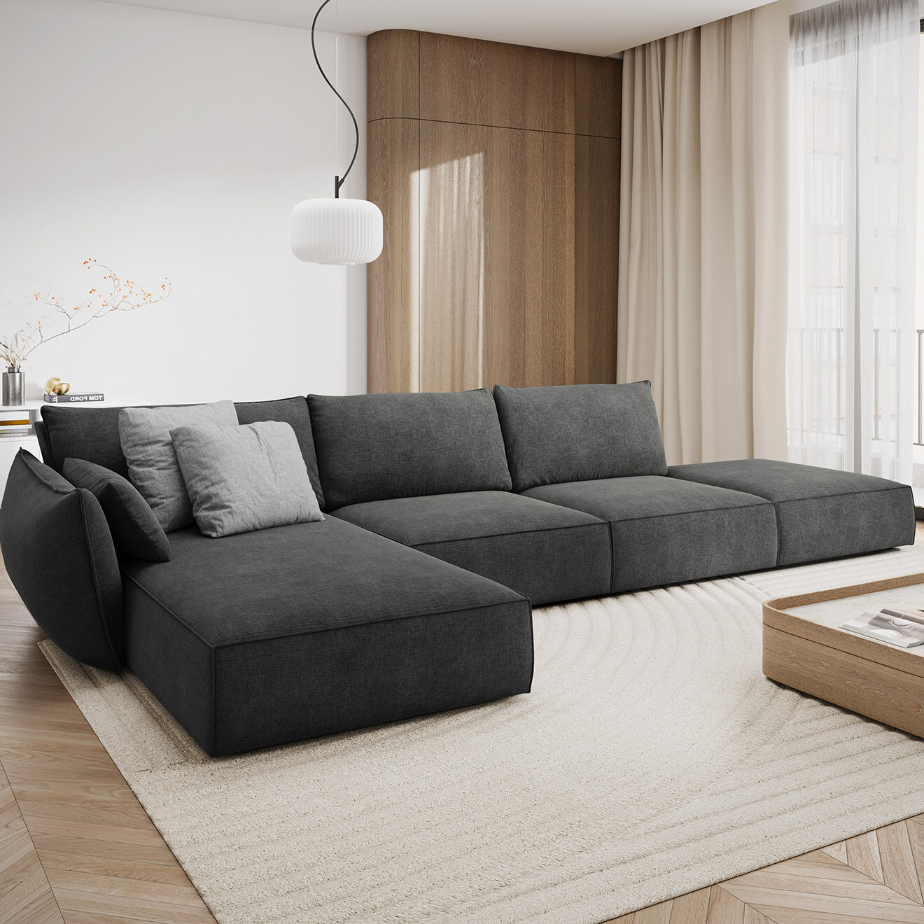 Mazzini Sofas Canapé D'Angle Gauche Vanda 5 Places 1 gris - 386x166x85 cm