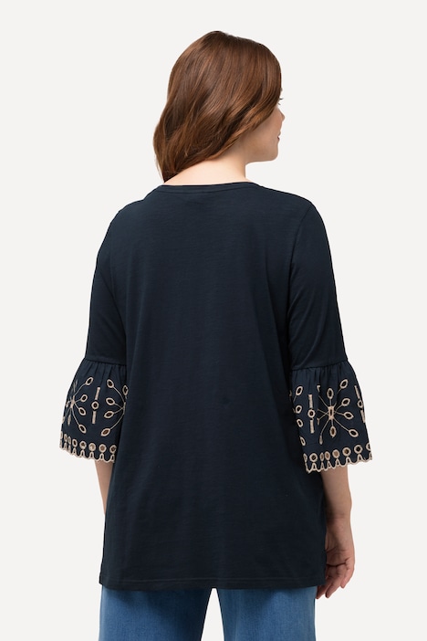 Shirt, Spitzen-Volantärmel, V-Ausschnitt, Biobaumwolle