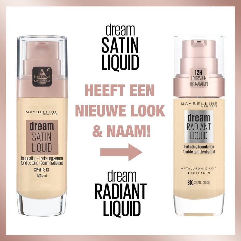 Maybelline New York - Dream Radiant Liquid - 60 Caramel - Foundation Geschikt voor de Droge Huid met Hyaluronzuur - 30 ml