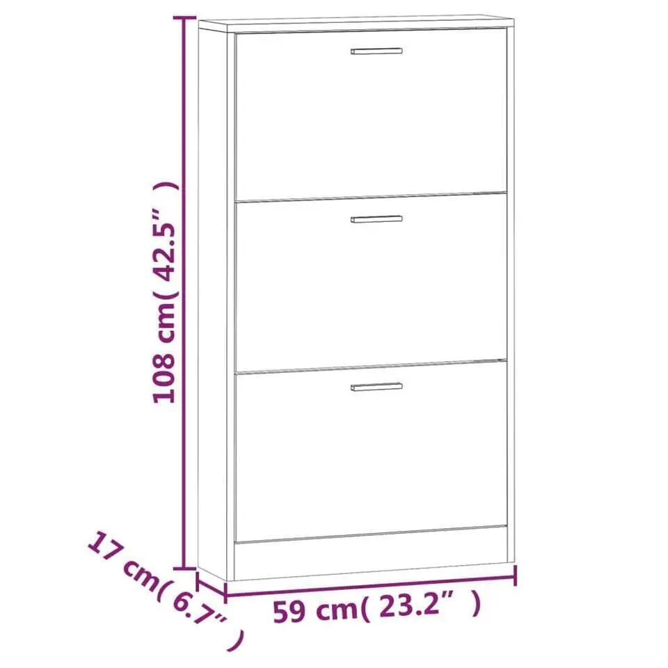 vidaXL - Schoenenkast 6 paar met 3 kleppen - Wit - Bewerkt hout - 59x17x108 cm