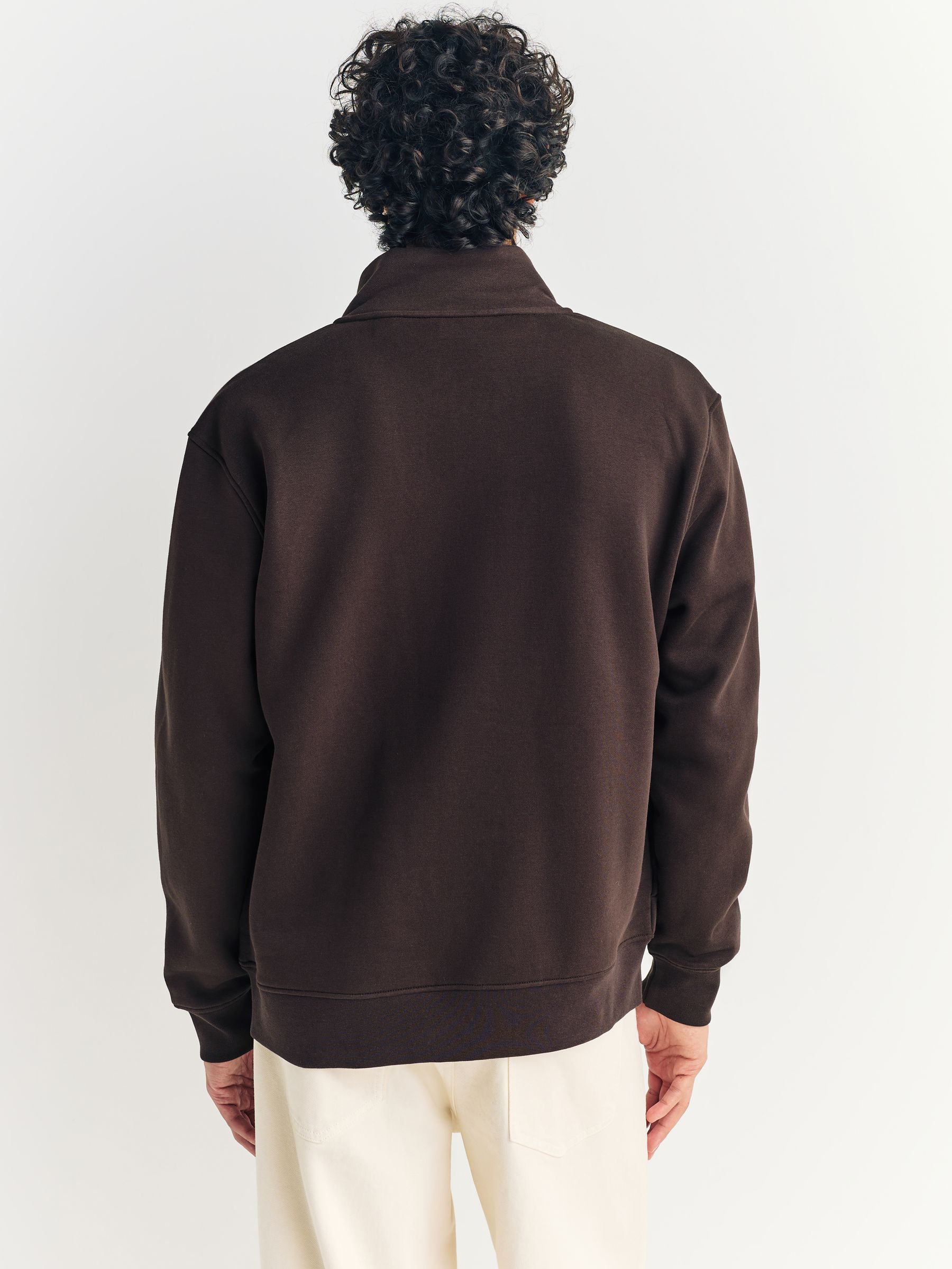 Chocoladebruin - Cotton Rich Jersey Full Zip Funnel Neck Sweatshirt