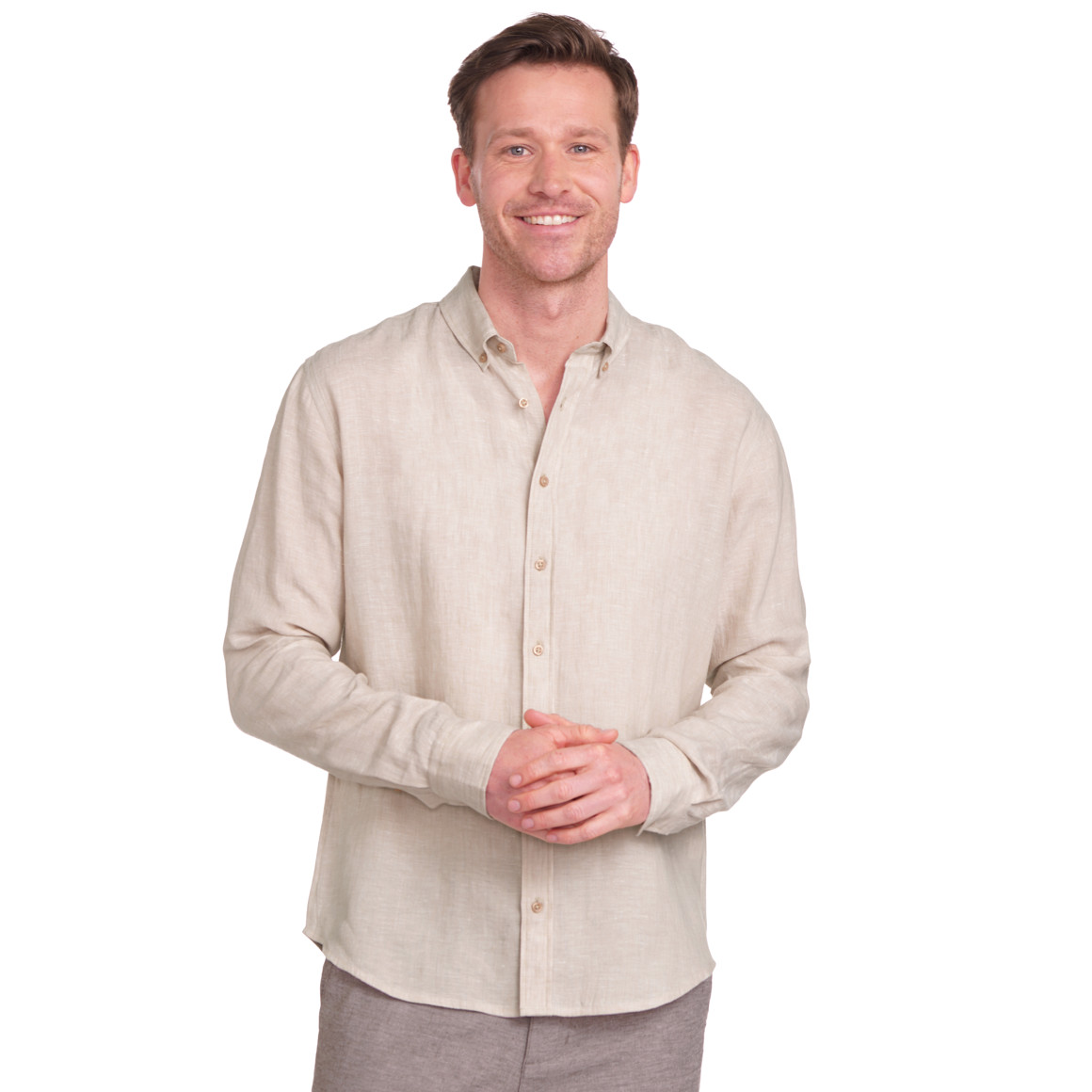 VanVaan Herren Leinen-Hemd mit Button-Down-Kragen beige