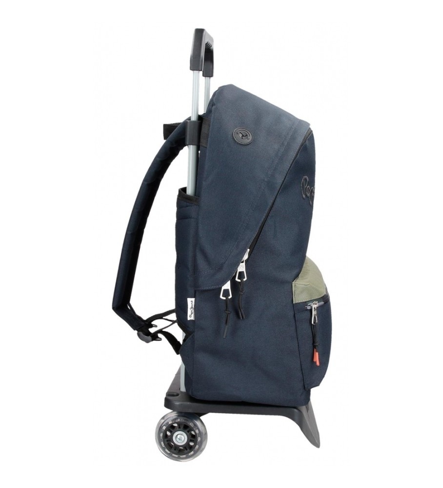 Mochila Pepe Jeans Cromwell de 44 cm com rodinhas pretas