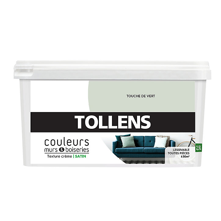 Peinture murs et boiseries Tollens touche de vert satin 2,5L