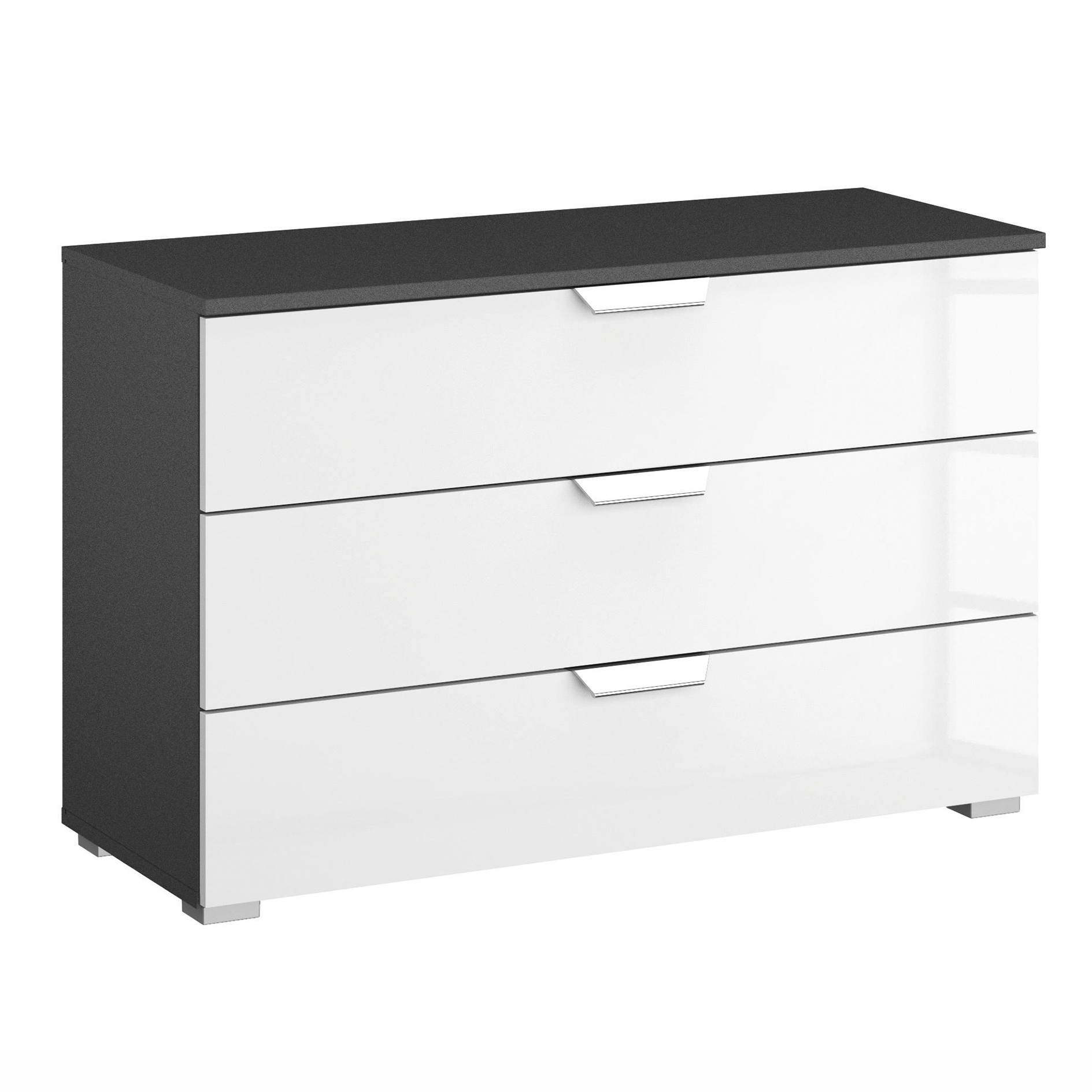 Kommode - weiß Hochglanz-grau metallic - 3 Schubkästen - 93 cm