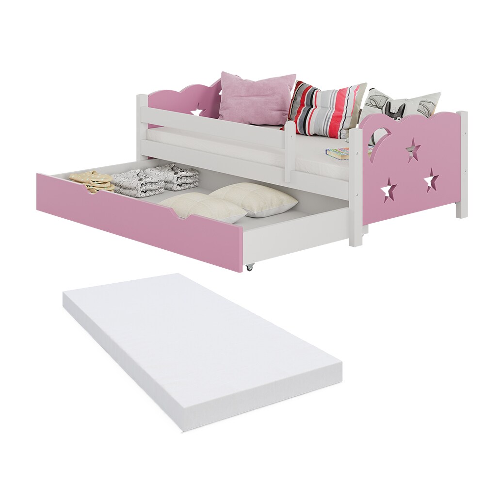 VitaliSpa Kinderbett Einzelbett Juniorbett Jessica Weiß Pink 140x70 cm Matratze modern Kinderzimmer Bett Bettschublade Rausfallschutz