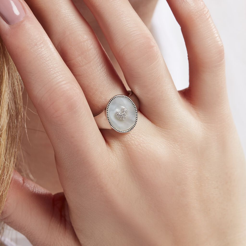 Chevalière Aracely Argent Blanc Nacre Oxyde De Zirconium