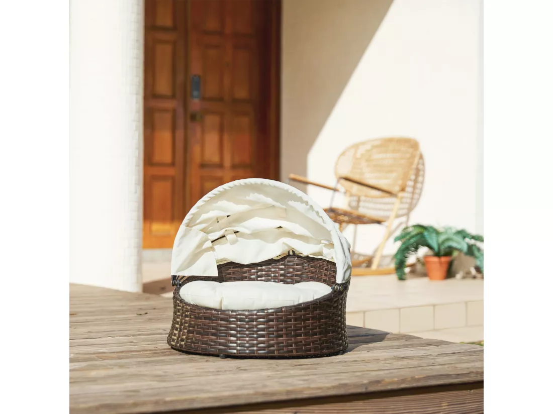 Panier lit en osier niche chien chat avec coussin lavable