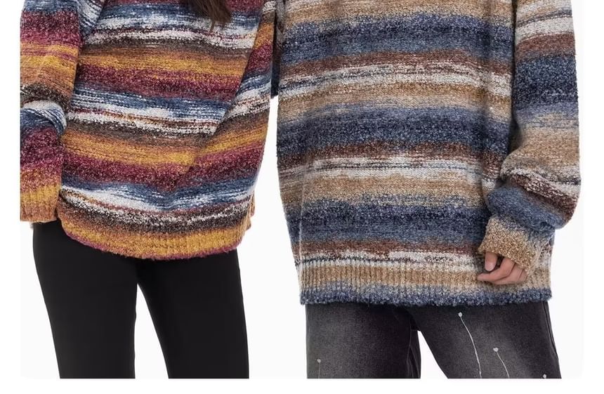 Dubbelwit - Unisex lange mouwen gestreepte losse trui