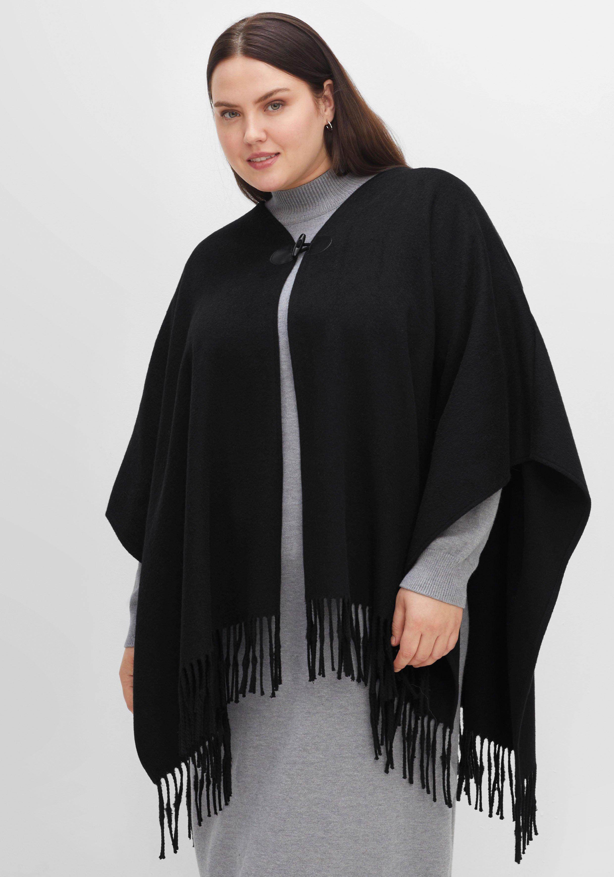 Poncho mit Fransen und Knebelverschluss