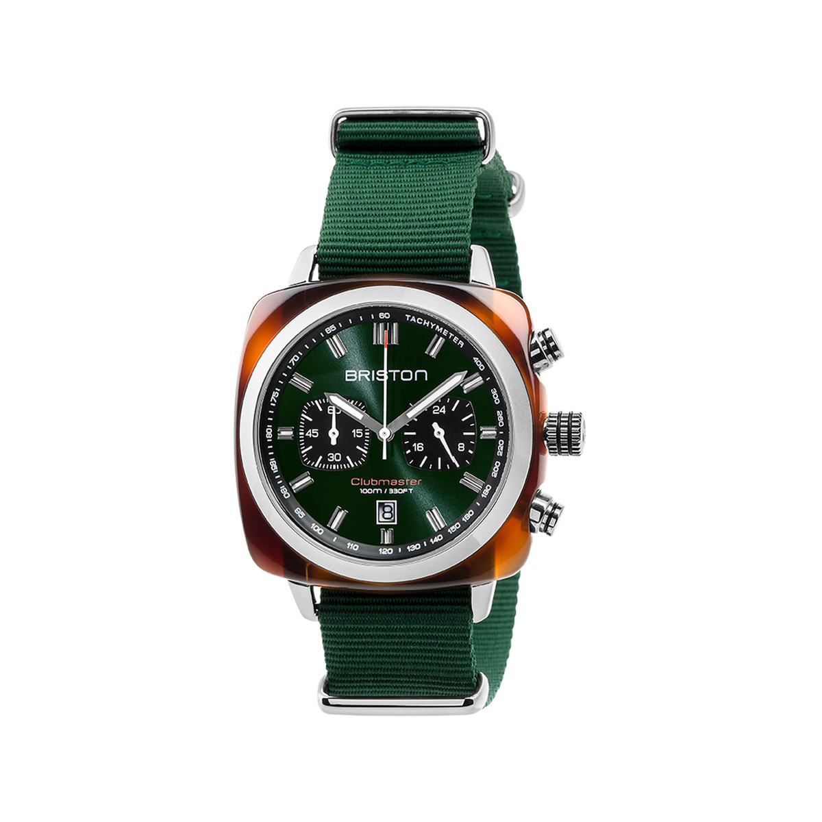 Montre BRISTON clubmaster sport homme bracelet tissu vert fonce
