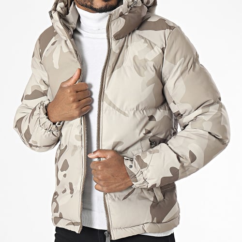 Doudoune Capuche Beige Camouflage