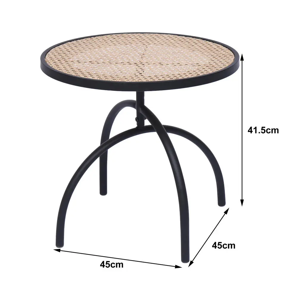 Bijzettafel van metaal en rotan