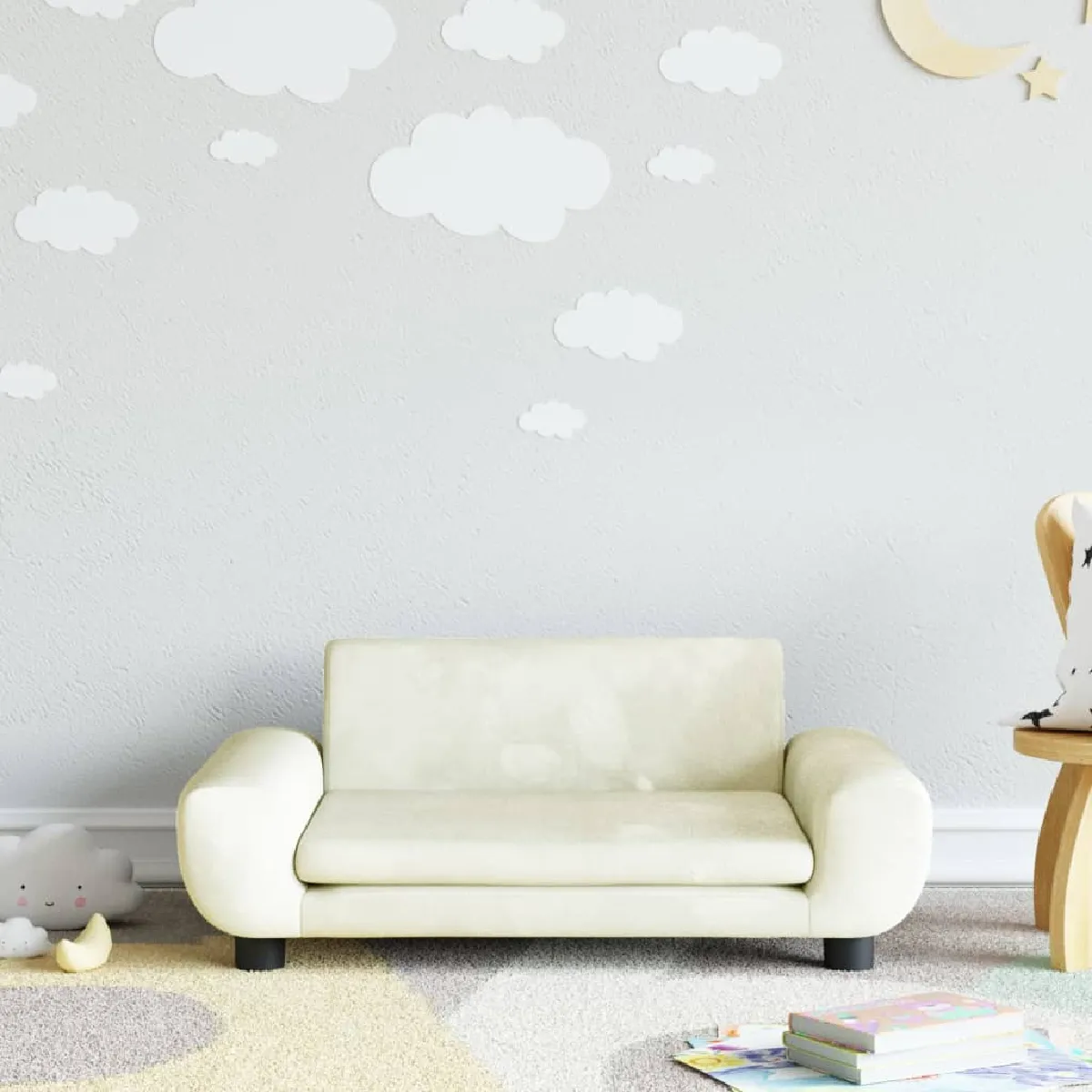 vidaXL Canapé Enfant Velours - Crème