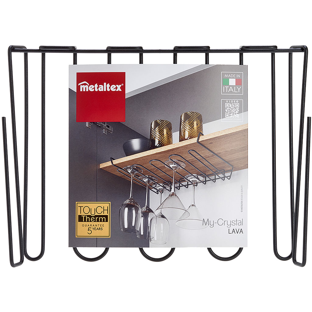 Support de rangement verres à pied métal noir 37x6x26cm