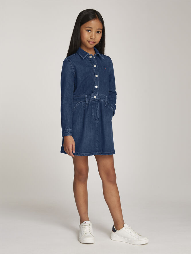 Tommy Hilfiger DENIM PLEATS DRESS LS Darkusedlyocell