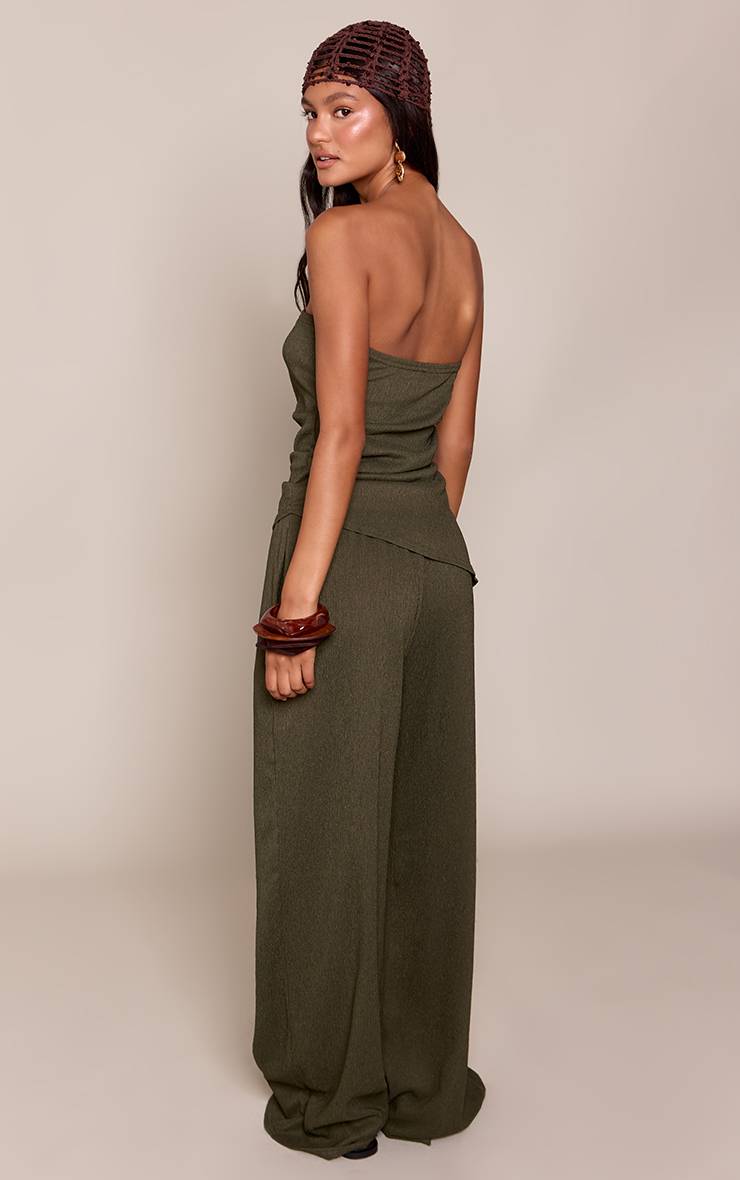 Vert Olive Pantalon Large Texturé À Taille Élastiquée Coordonné