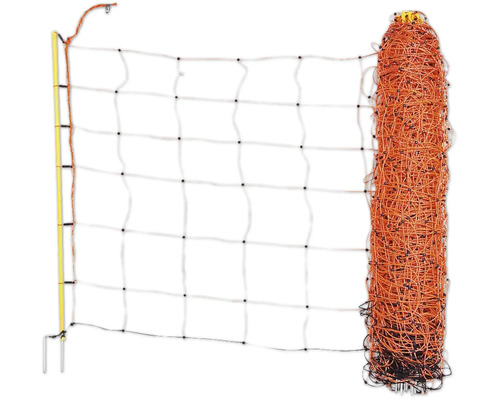 Kerbl schapennet, 50 m, oranje, hoogte: 90 cm, 14 kunststof palen met gegalvaniseerde dubbele punten,