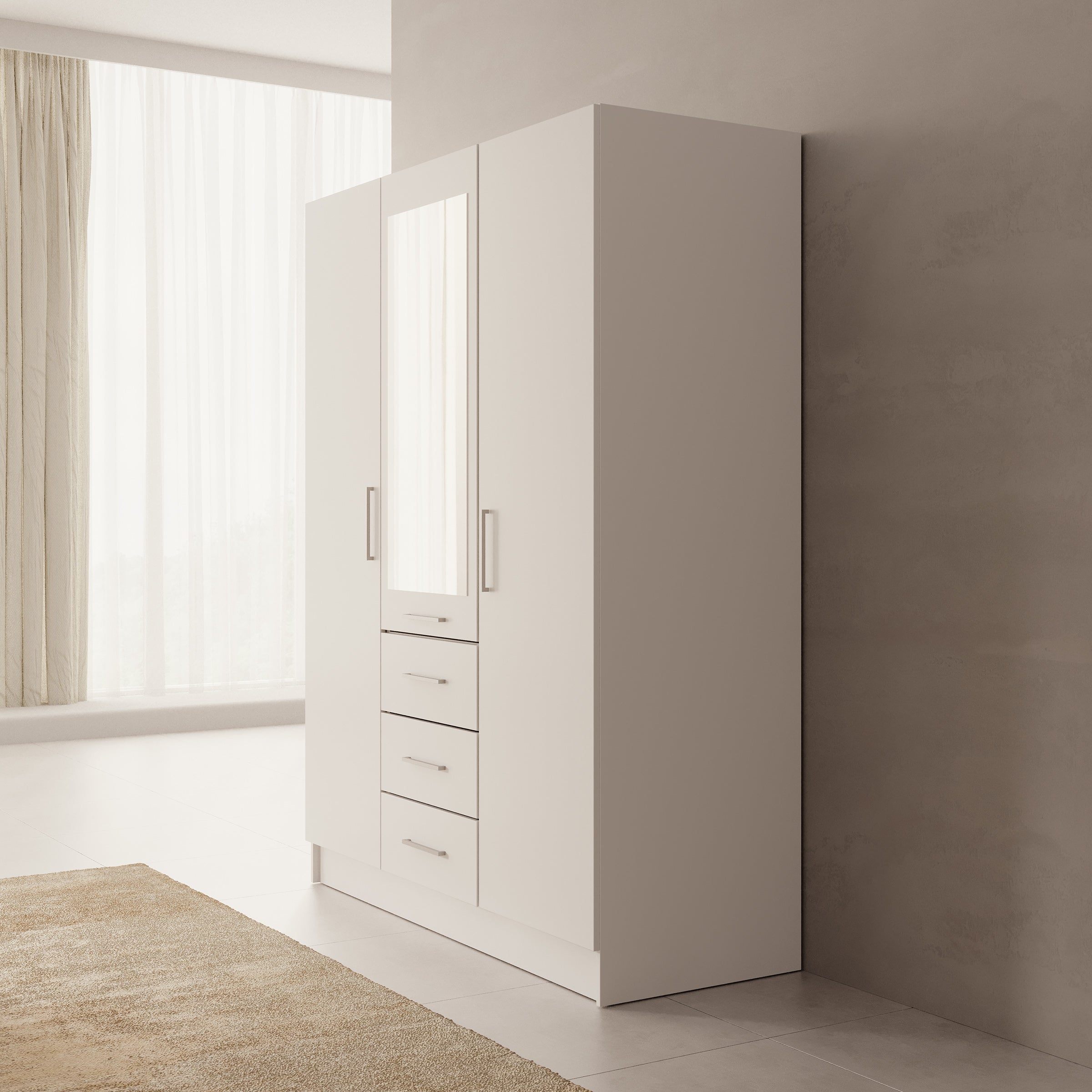 Meubella - Komodo - Kledingkast met 3 deuren - Wit - 150x61x201 cm