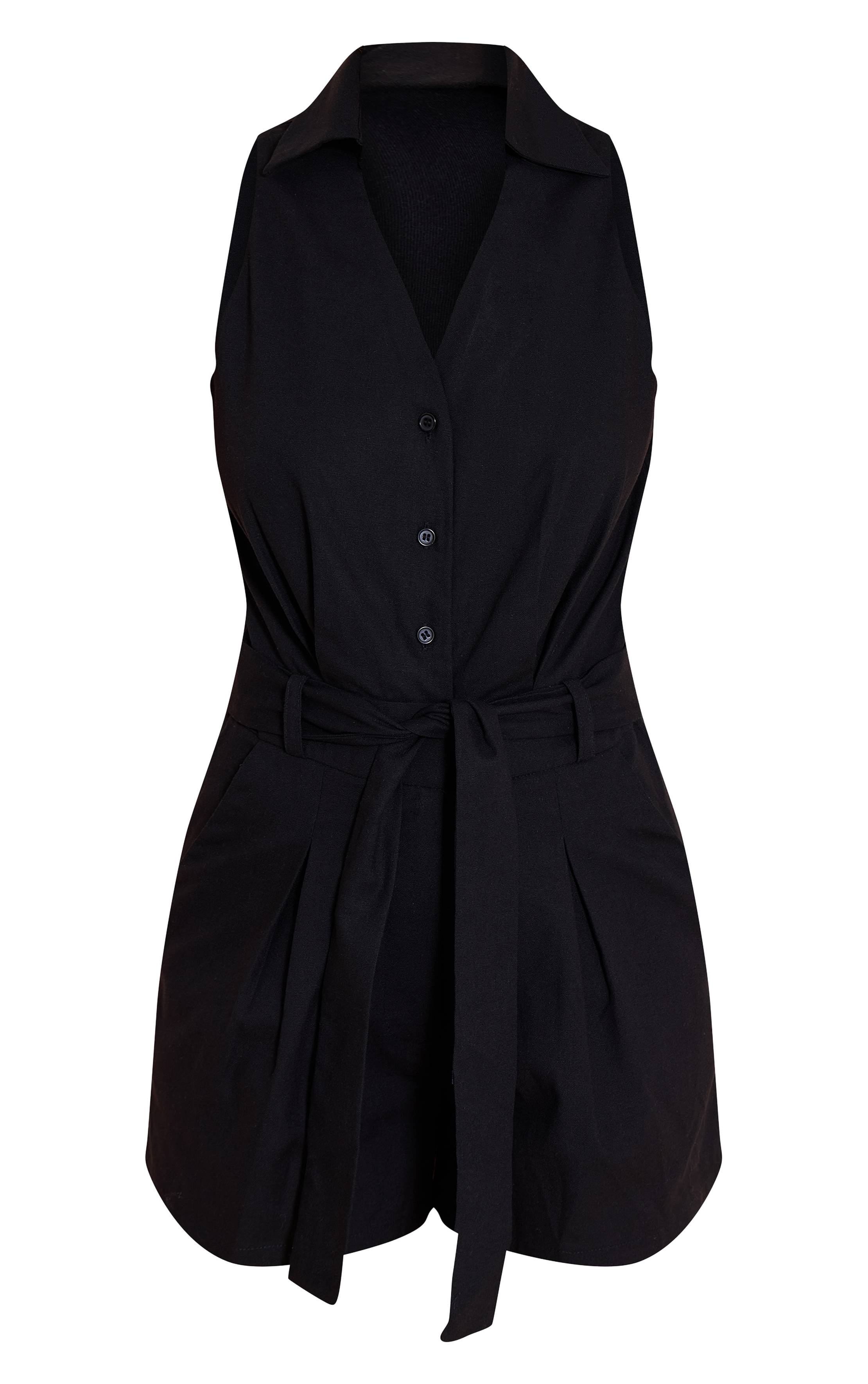 Noir Combi-short Sans Manches Avec Ceinture Utilitaire Tissée Et Détails