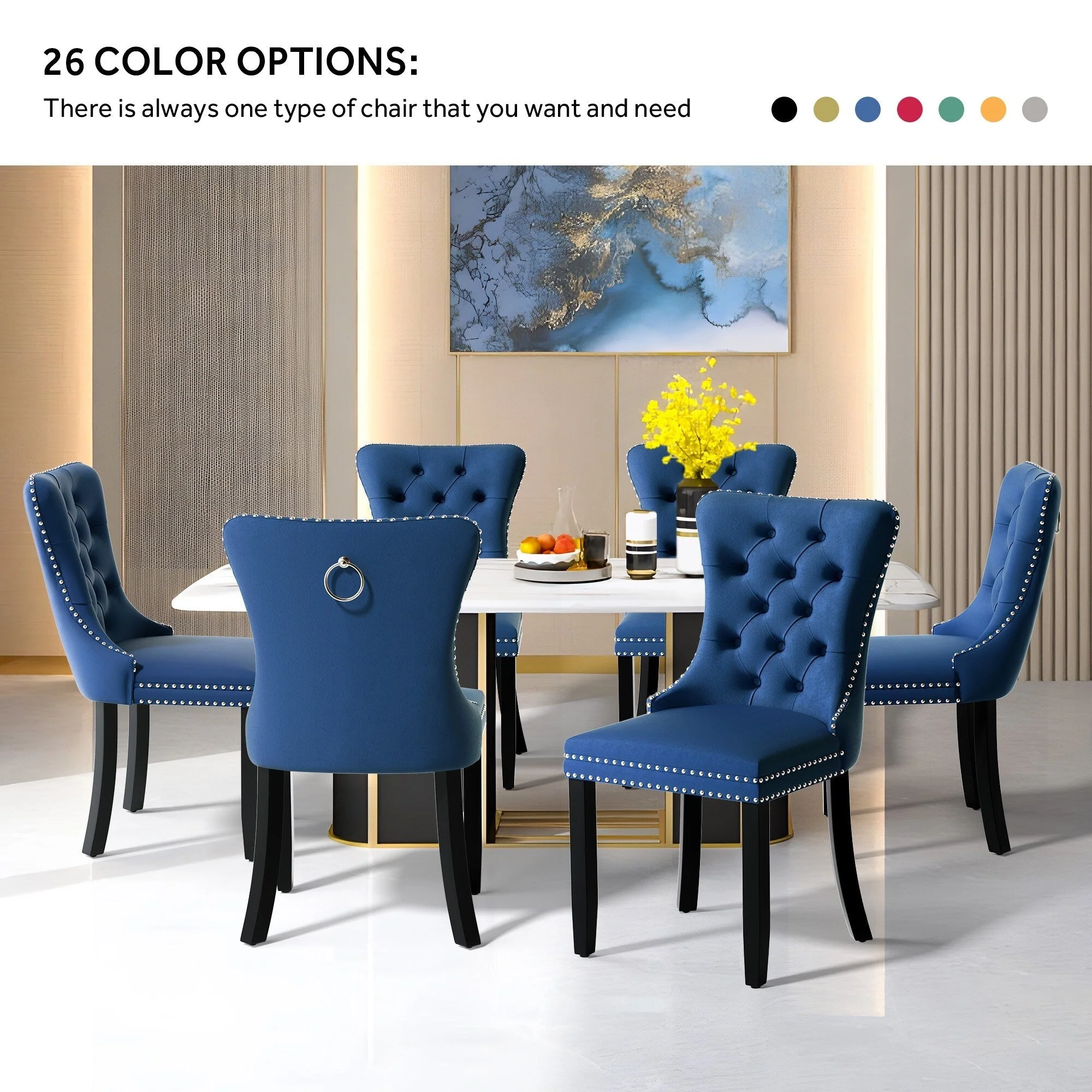 Upholstered Tufted Velvet Dining Chair with Solid Wood Legs Set of 6
