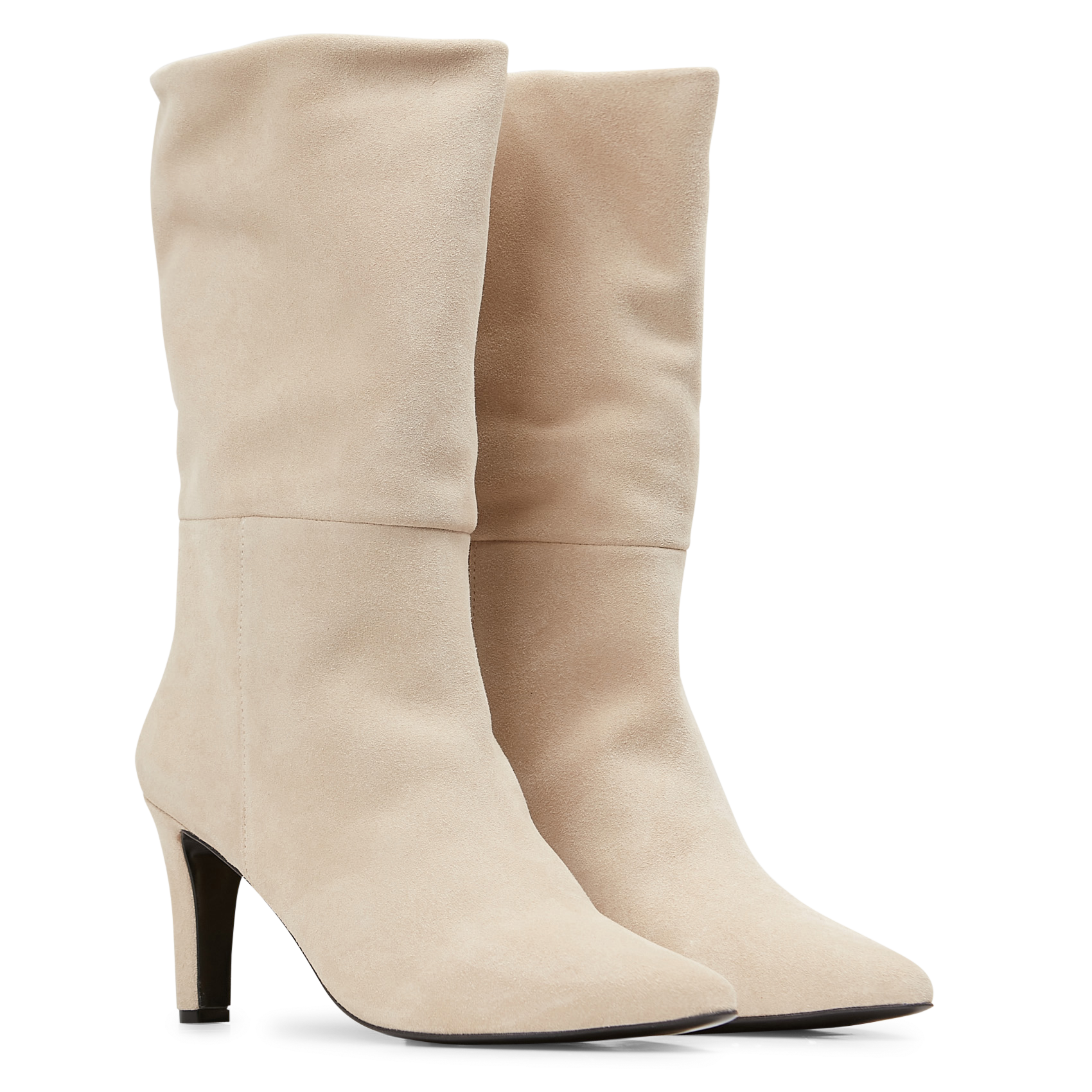 Bottines à talon en cuir velours| Blanc