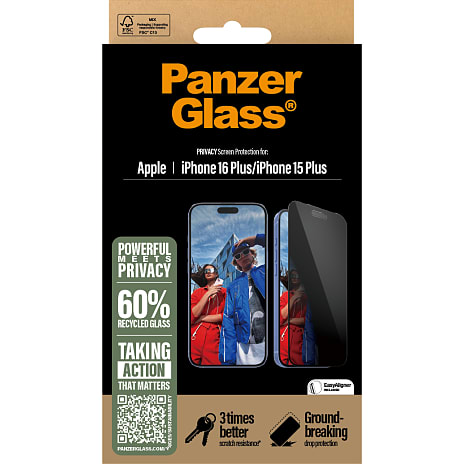 PanzerGlass privat skærmbeskyttelse iPhone 16 Plus/15 Plus
