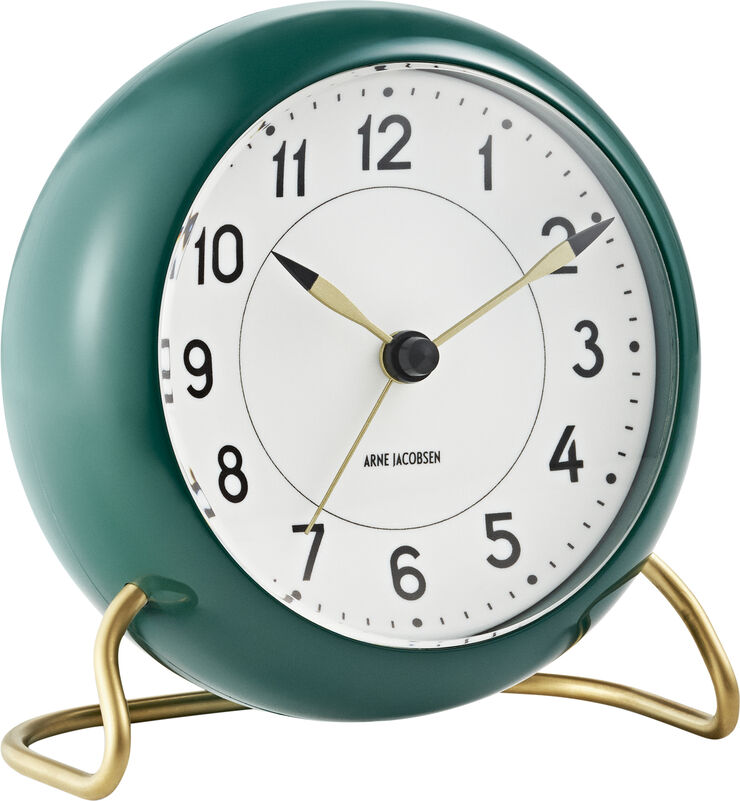Arne Jacobsen Clocks Station bordur grøn/hvid, Ø 11 cm, alarm Grøn