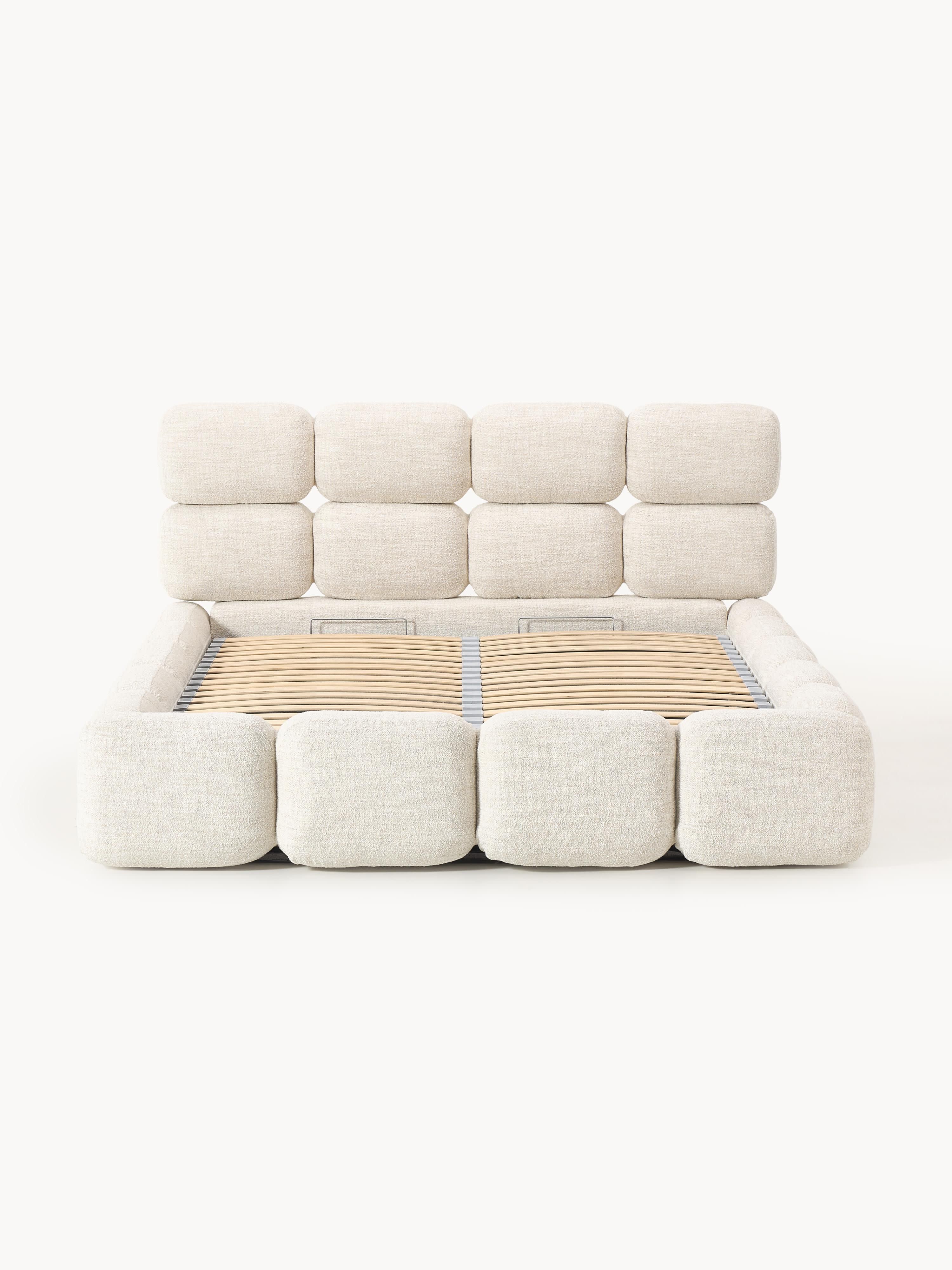 Gestoffeerd bed Tayla van bouclé met opbergruimte