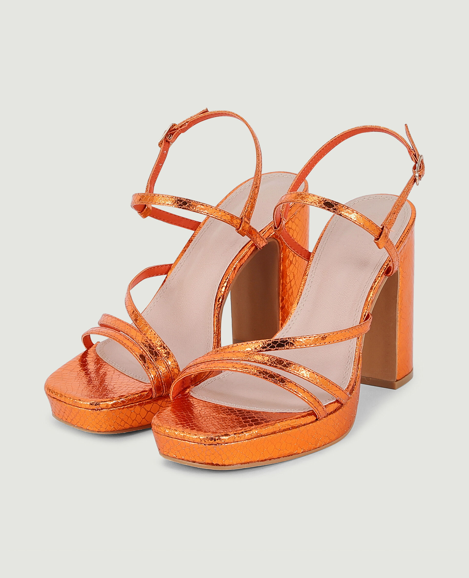 Sandales plateformes effet serpent - Orange