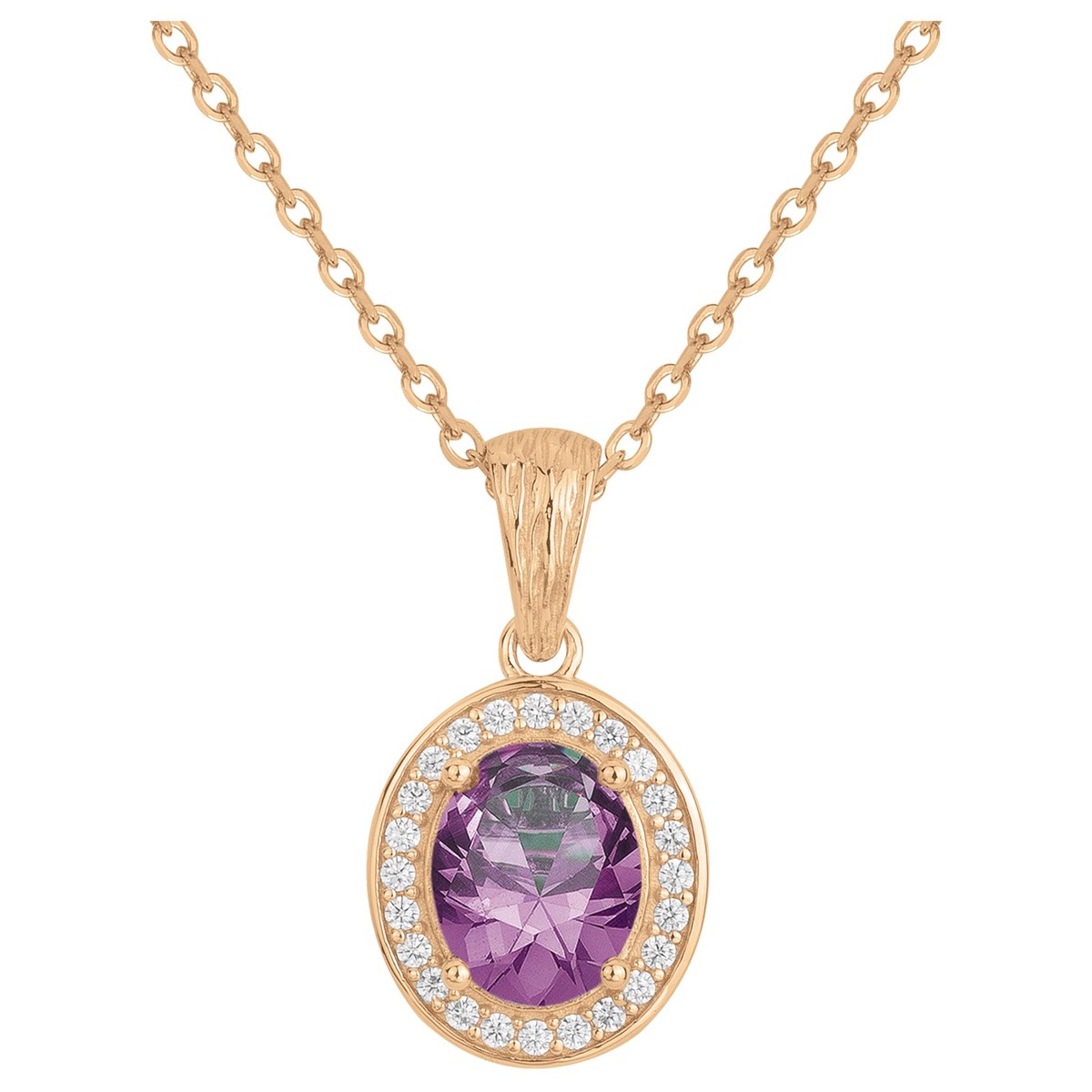 Collier mono-motif VICTORIA en Plaqué Or avec pierre synthétique mauve amethyste