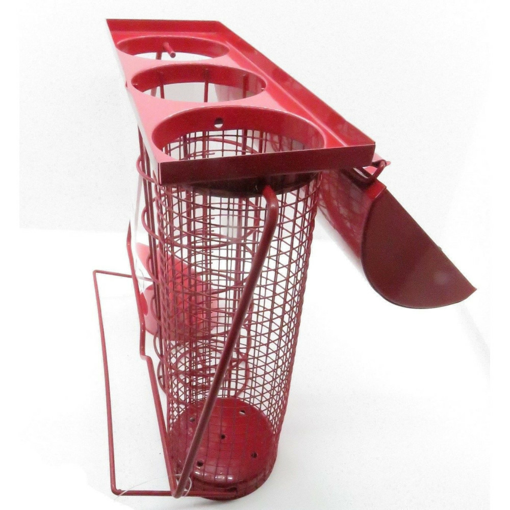 Mangeoire trio rouge. 20 x 9 x hauteur 22.5 cm, pour oiseaux
