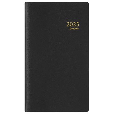 Agenda de poche spiralé Interplan Genova - 1 semaine sur 2 pages - 9 x 16 cm - noir - Brepols