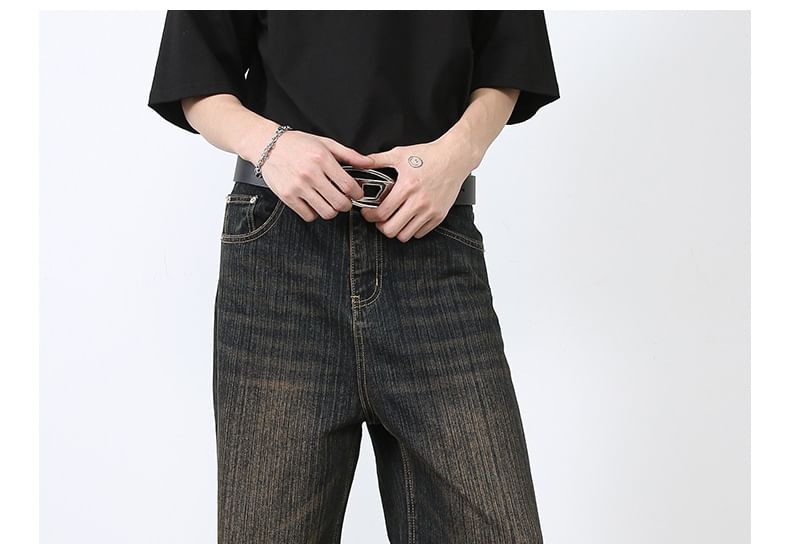 pinkdropper - Mid Rise Washed Wide Leg Jeans