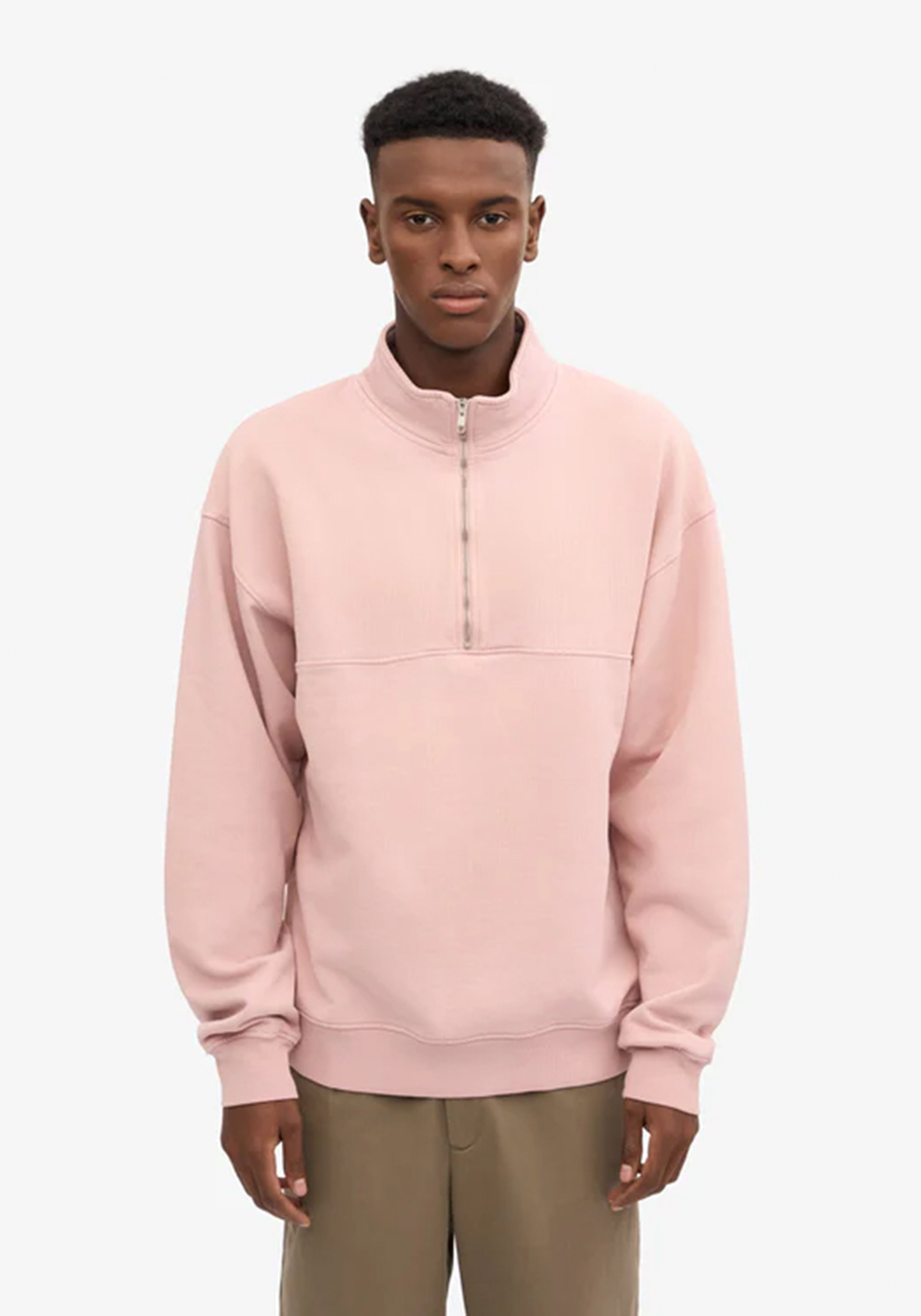 Colorful Standard Quarter-Zip Sweatshirt Faded Pink