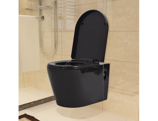 VIDAXL - Toilette suspendue au mur avec réservoir caché céramique noi...