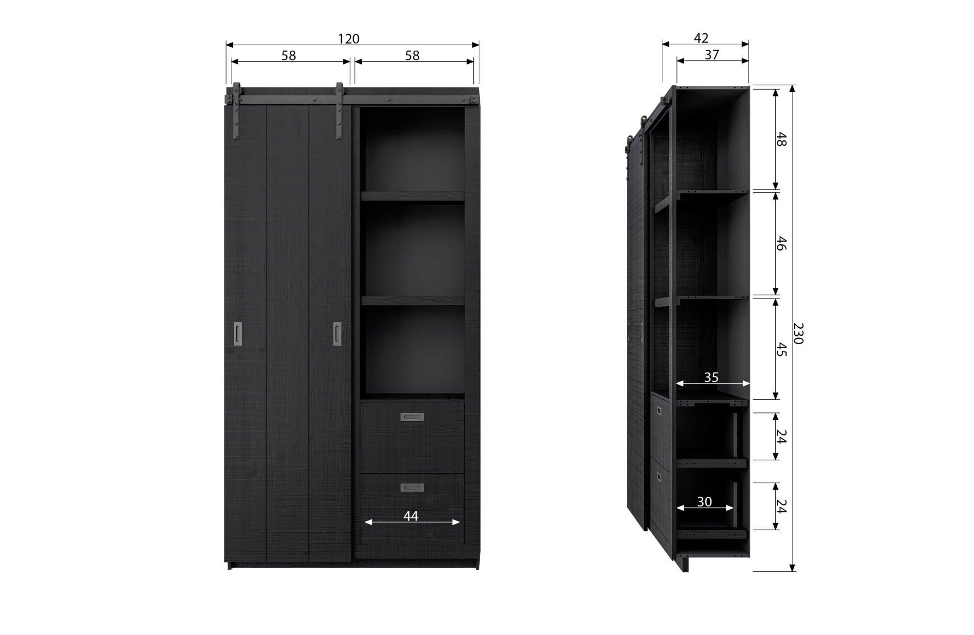 vtwonen Slide Kast Barn - Zwart