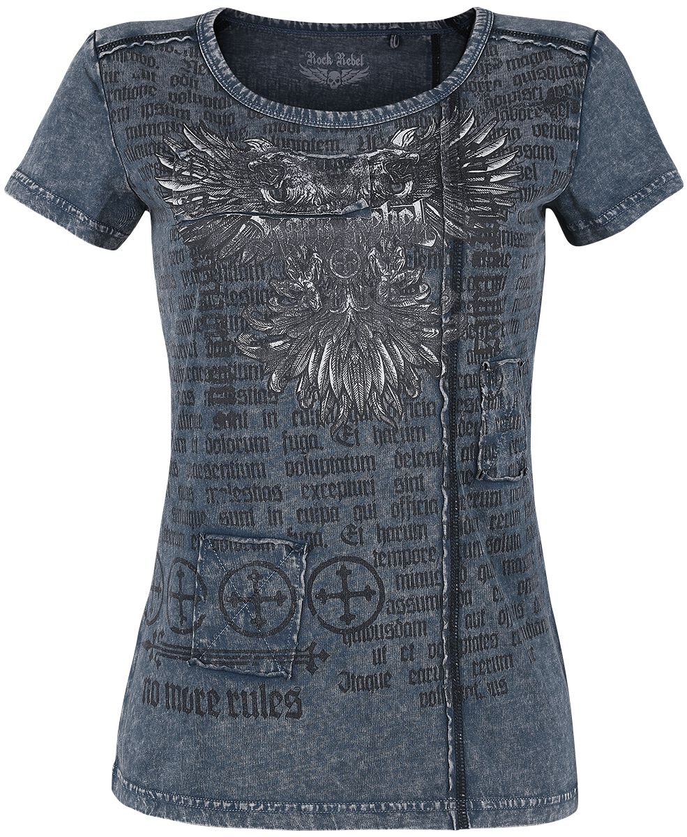T-Shirt Bleu Délavé & Imprimé | Rock Rebel by EMP T-Shirt Manches courtes