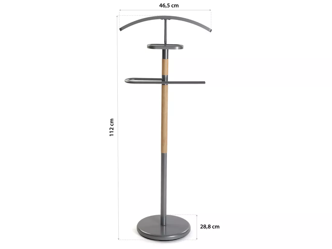 Valet de Chambre Holstebro, 112 x 28,8 x 46,5 cm, Métal et Bois, Gris
