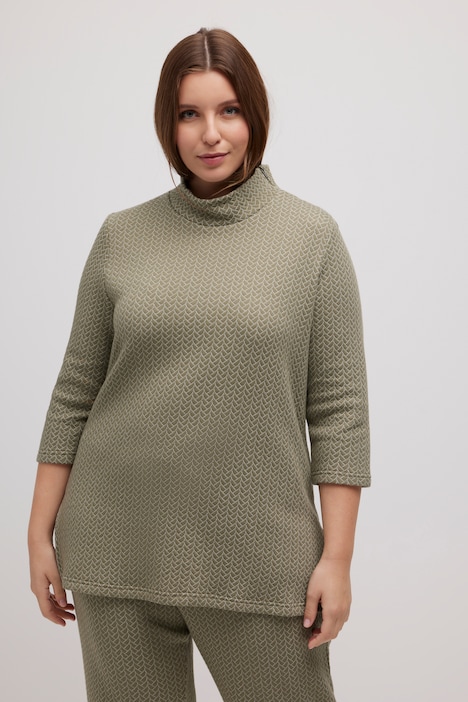 Sweatshirt, Jacquard, Stehkragen, 3/4-Arm, Biobaumwolle