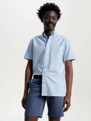 Camisa Oxford de manga curta com tingimento natural