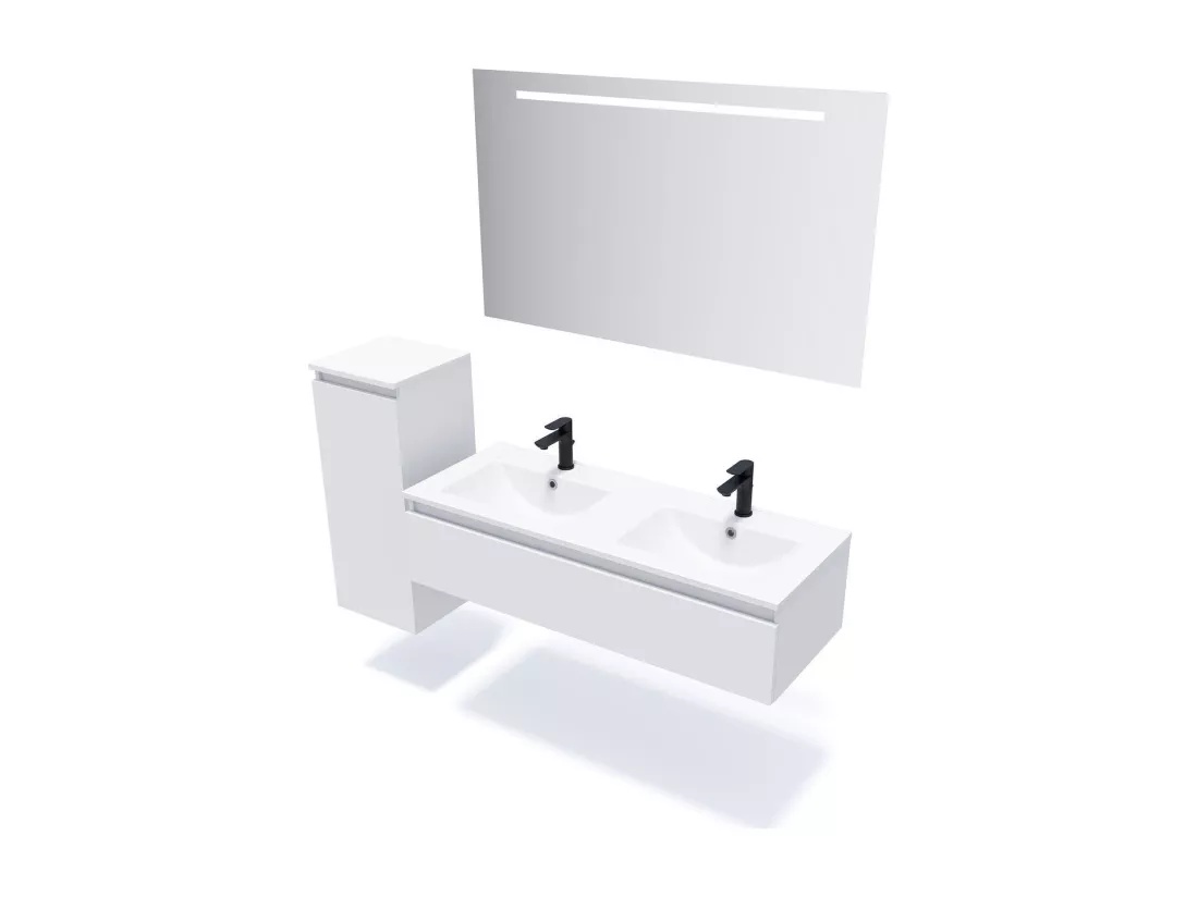 Meuble de salle de bain suspendu double vasque intégrée 120cm 1 tiroir Blanc - Hudson