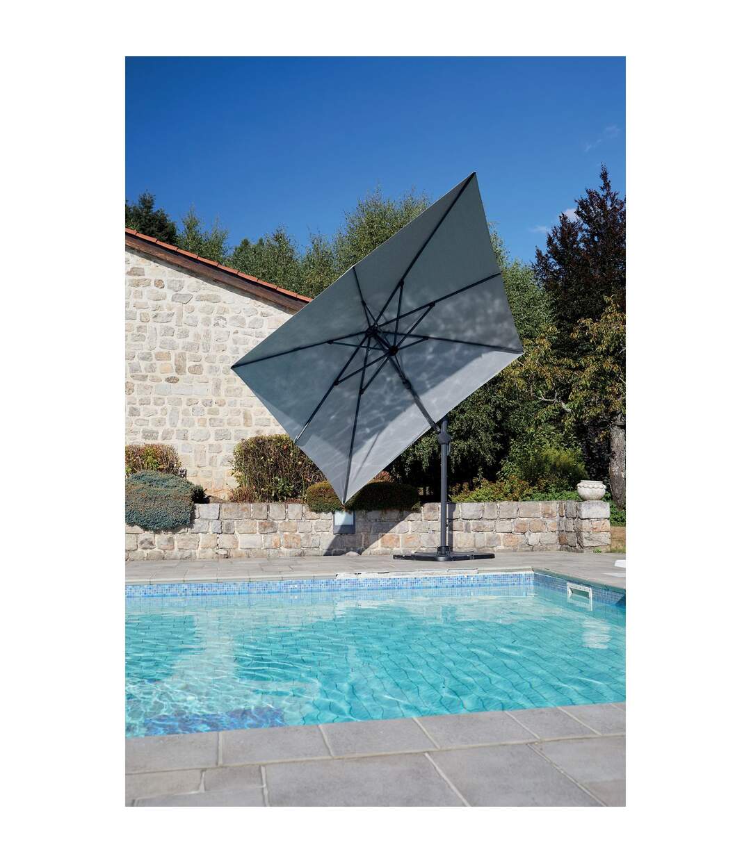 Parasol déporté inclinable carré Cadix - L. 300 x l. 300 cm - Gris clair
