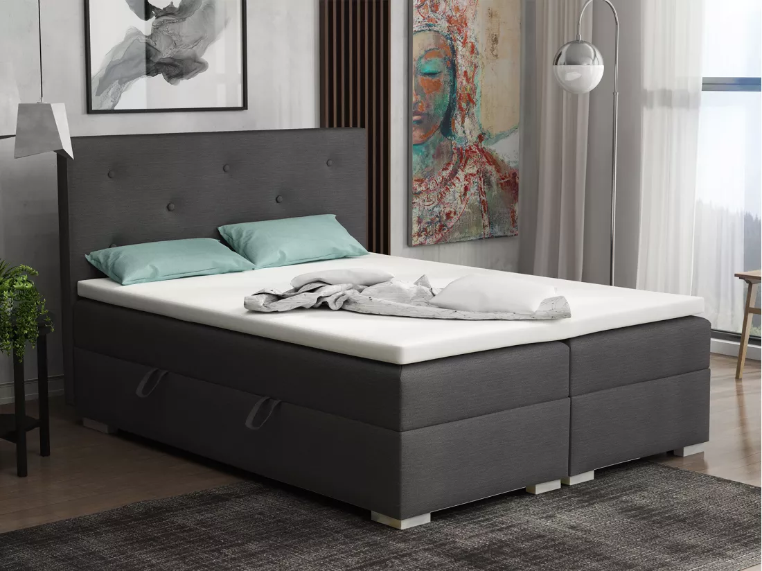 Lit Boxspring avec tiroirs de lit, Coffre de lit Topper Atlanta 200x200 cm, Orinoco 96 (Gris foncé)