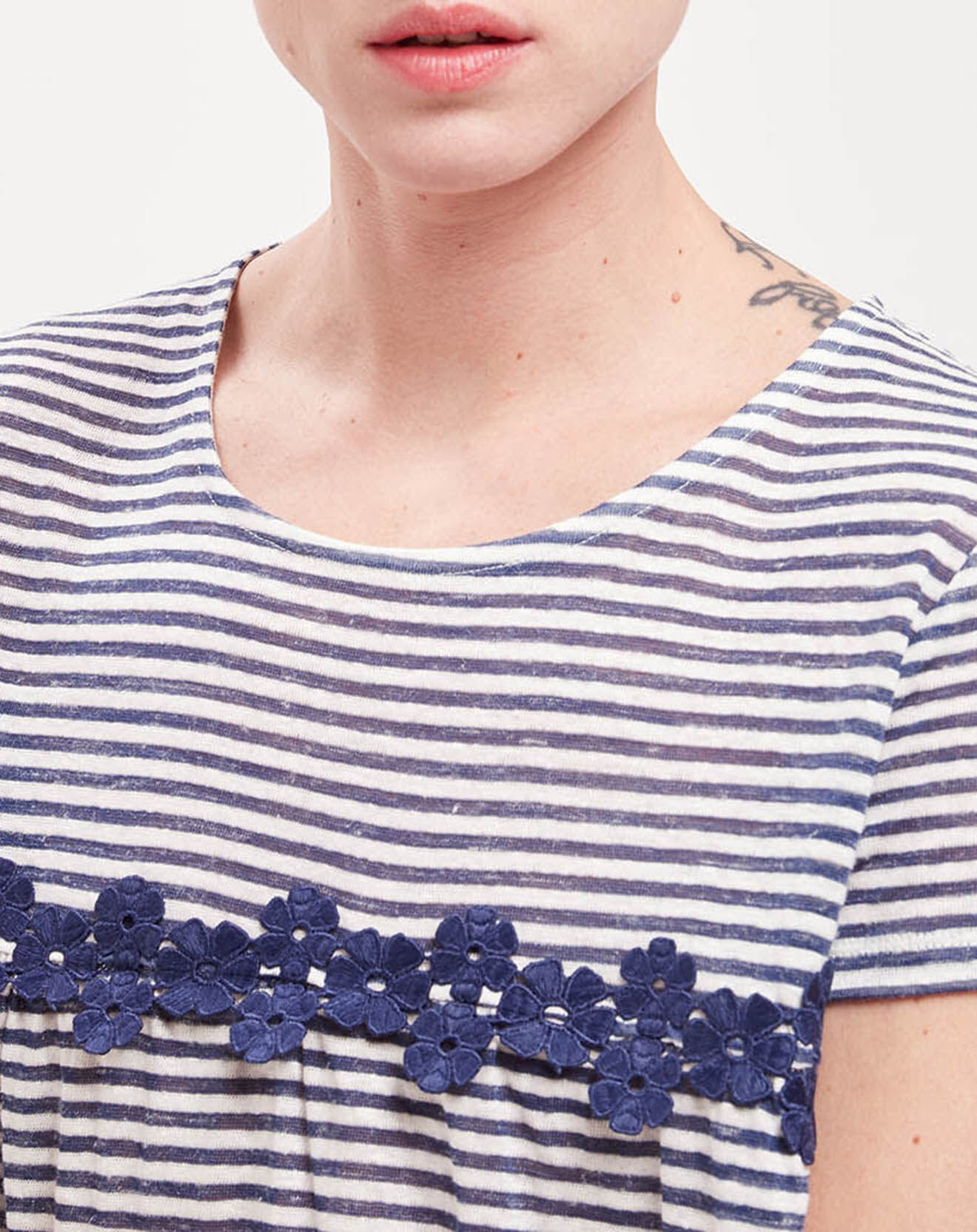 Harris Wilson T-Shirt en Lin mélangé Andreana écru/indigo