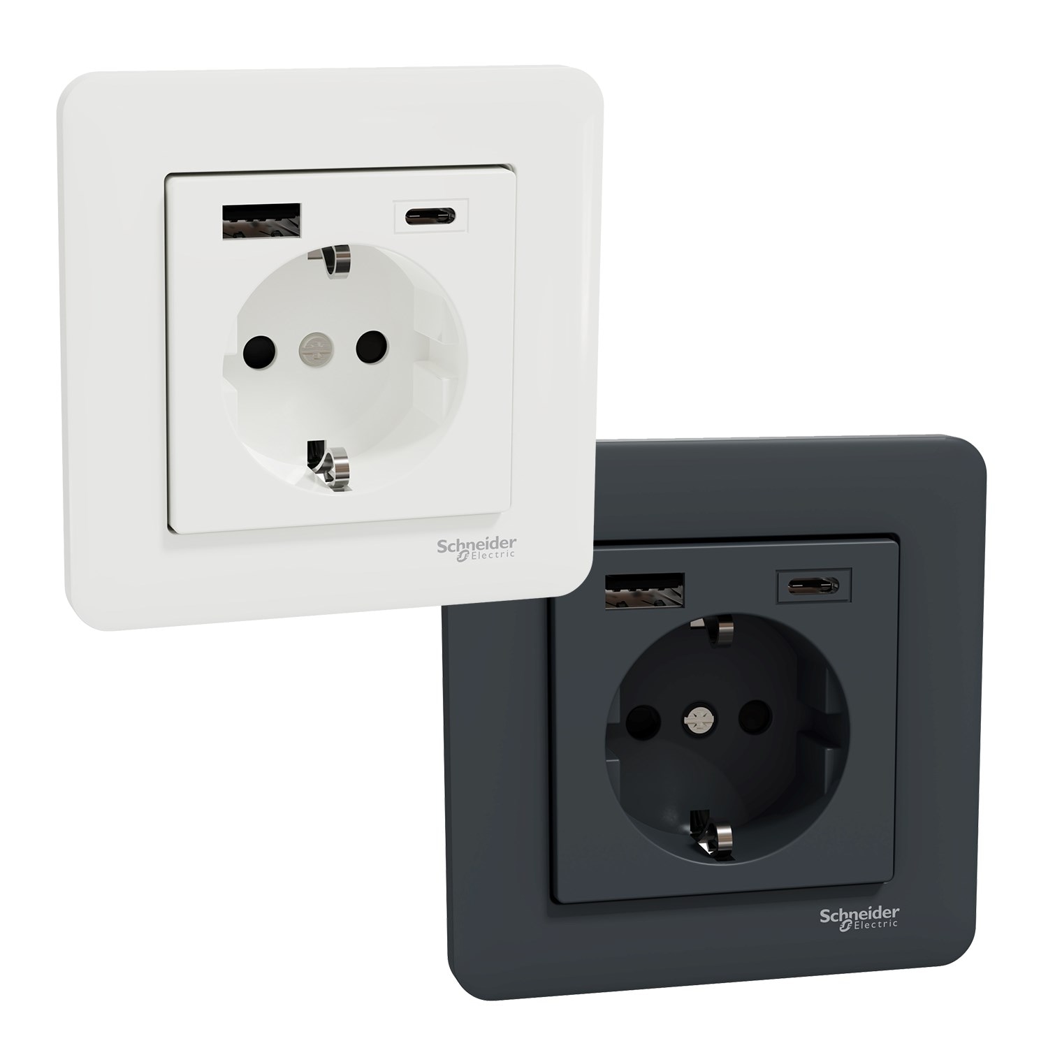 Schneider Electric Exxact Jordet vegguttak med USB-porter Hvit