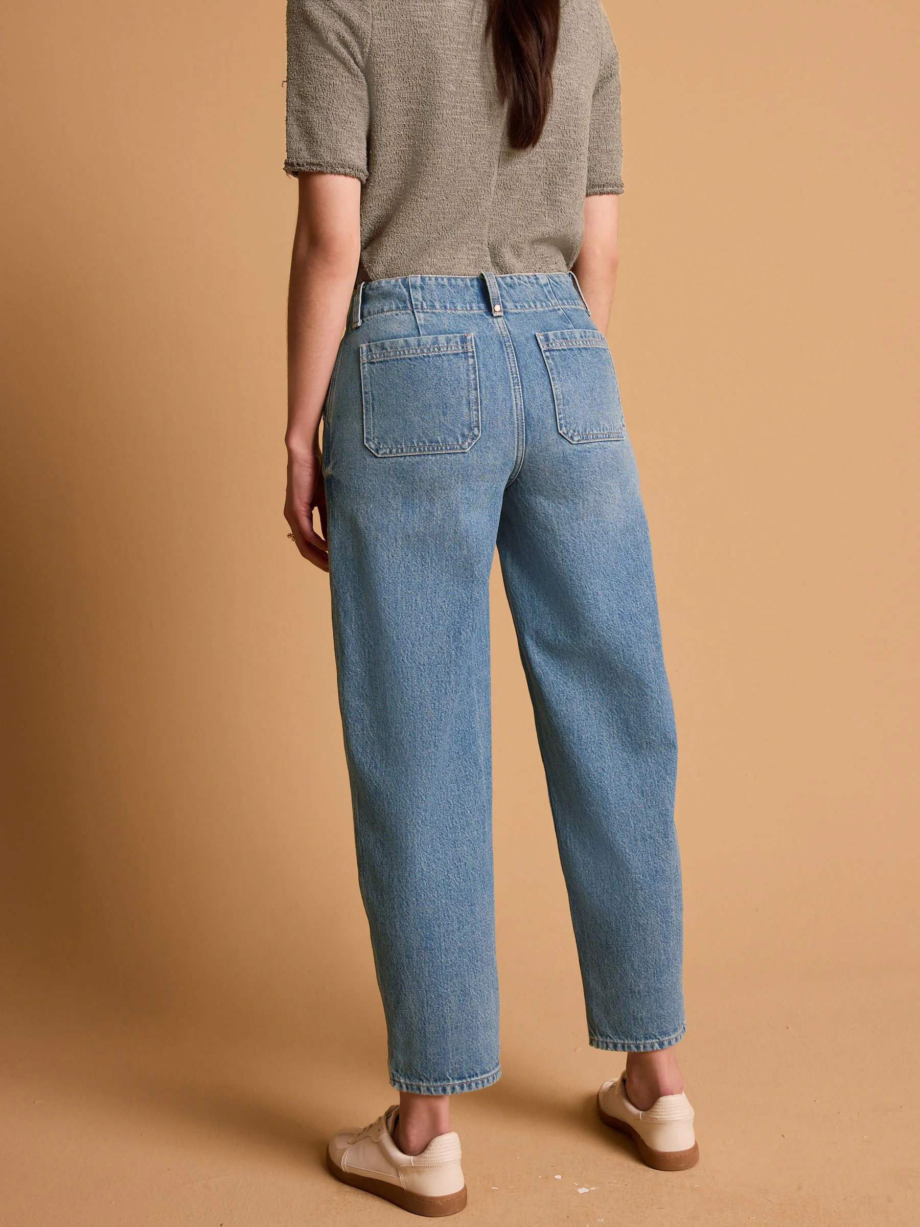 Mid wash - 100% Cotton Balloon Barrel Jeans