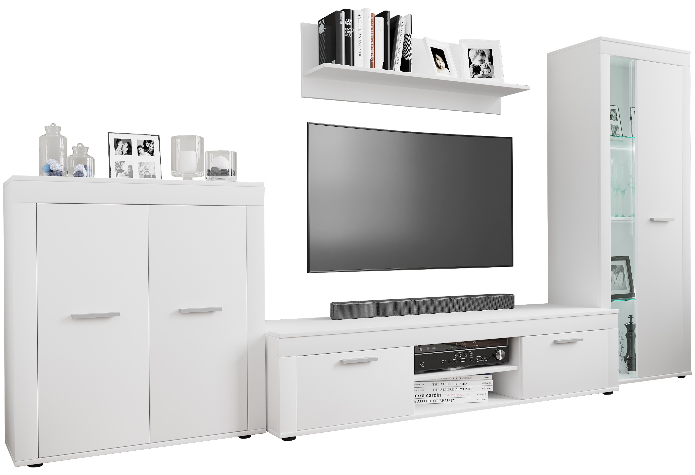 VCM 4-tlg. TV Lowboard Fernsehschrank Schrankwand Wohnzimmer Anbauwand Wohnwand Usilo XL