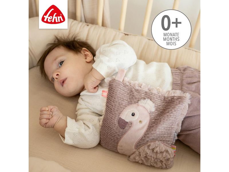 fehn Kirschkernkissen Flamingo Rose Kuschelkissen mit entnehmbarem Wärme-/ Kältesäckchen für Babys und Kleinkinder